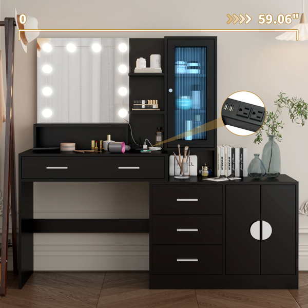 3-door, 4-drawer, Dressing Table, With Sockets, With Tri-tone Light Bulbs, With GRB Light Strip, Combination Cabinet 3-door, 4-drawer, Dressing Table, With Sockets, With Tri-tone Light Bulbs, With GRB Light Strip, Combination Cabinet