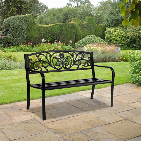 50 Inch PVC Butterfly Backrest Black Iron Bench 50 Inch PVC Butterfly Backrest Black Iron Bench