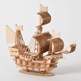 1pc 3D Wooden Puzzles For Adults; Sailboat Educational Puzzle Assembly Model; DIY Educational Desk Toy 7.87"x7.09"x2.99"