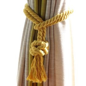 2Pcs Handmade Cotton Rope Curtain Holder Tie Backs Drapes Ball Tiebacks Holdbacks Tassel Home Decor, Yellow