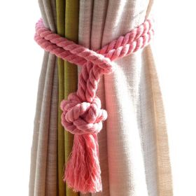 2Pcs Handmade Cotton Rope Curtain Holder Tie Backs Tassel Drapes Ball Tiebacks for Window Sheer Blackout Panels, Pink