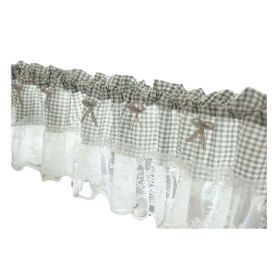 Grey Grid Lace Half Curtain Kitchen Partition Short Curtain Small Window Doorway Curtain Valance Tier cafe Curtain,59x15 inch
