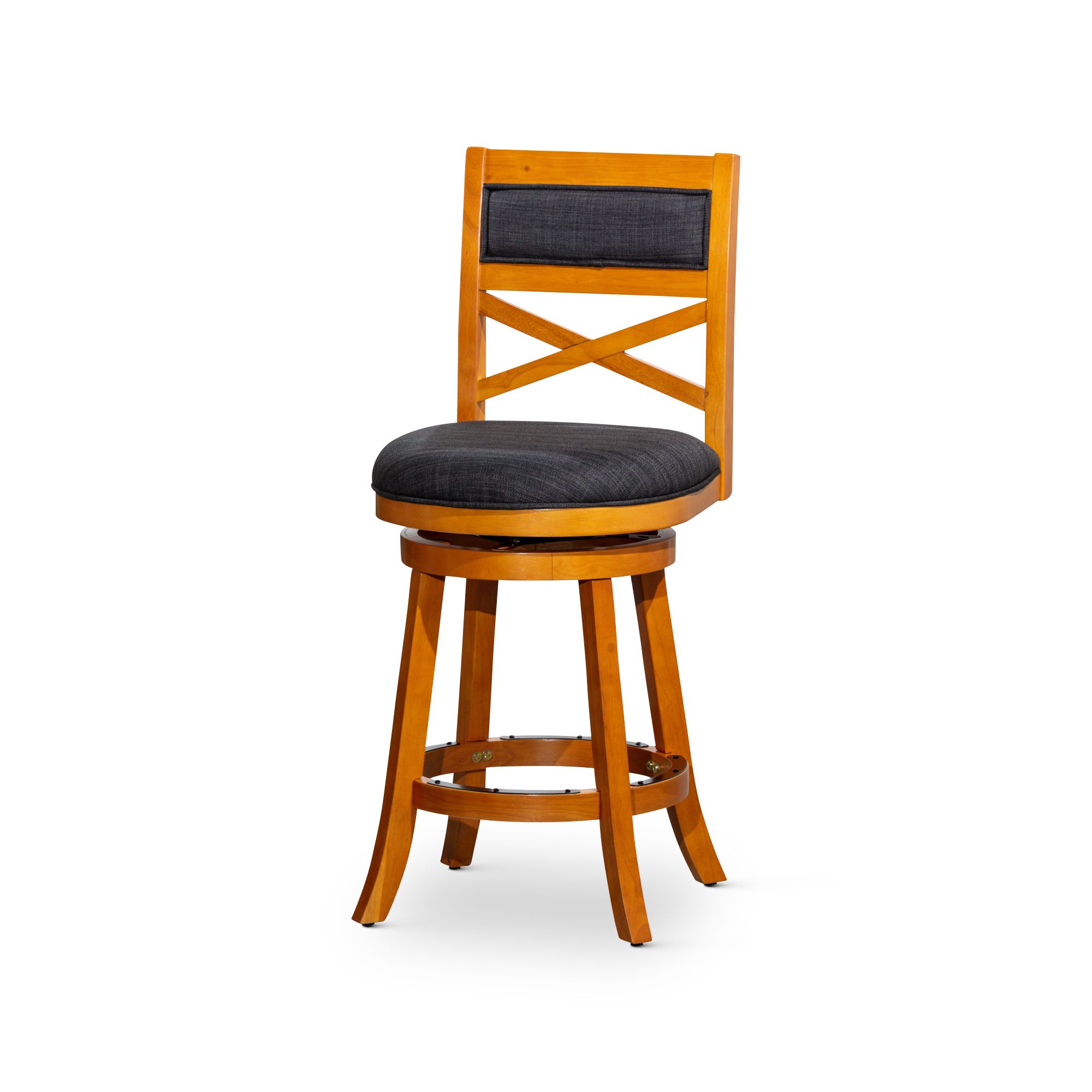 24" Counter Height X-Back Swivel Stool, Natural Finish, Charcoal Fabric Seat 24" Counter Height X-Back Swivel Stool, Natural Finish, Charcoal Fabric Seat