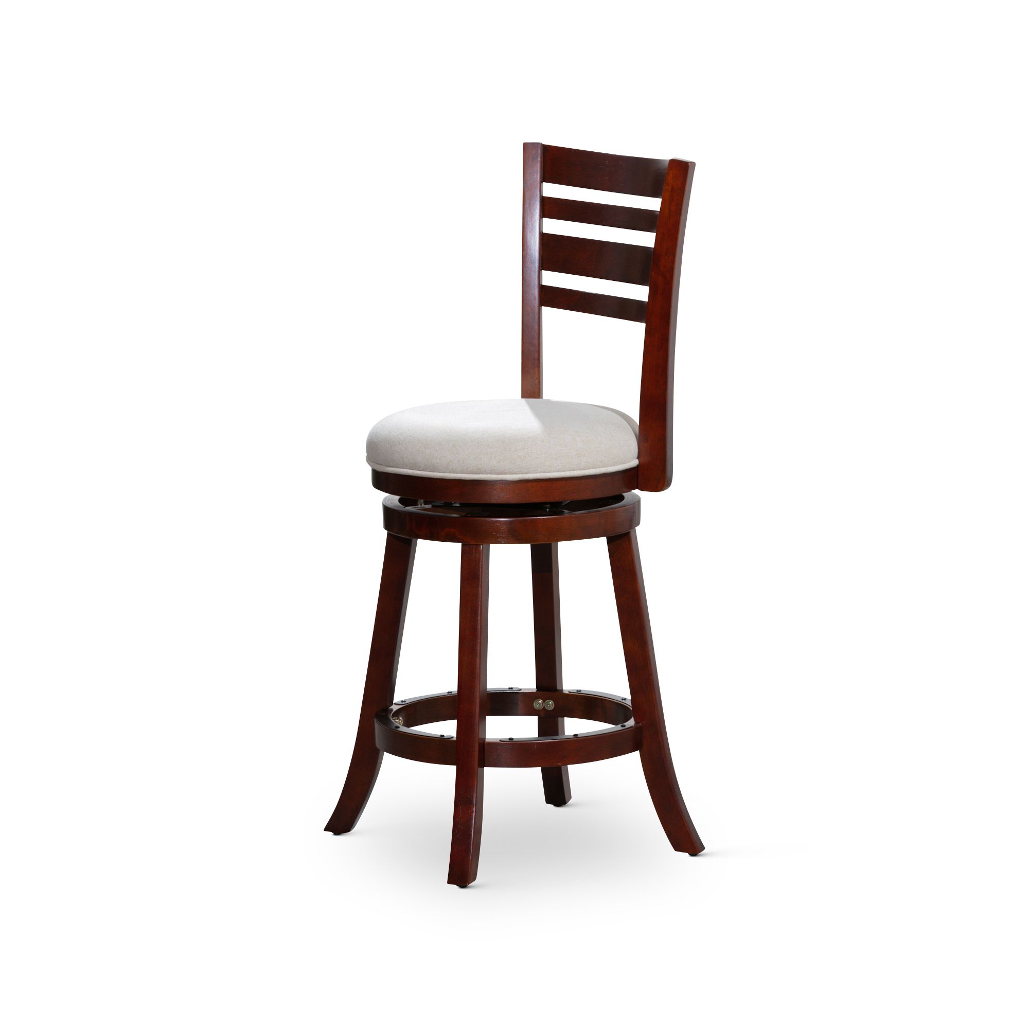 24" Counter Height Slat Back Swivel Stool, Cherry Finish, Beige Fabric Seat 24" Counter Height Slat Back Swivel Stool, Cherry Finish, Beige Fabric Seat