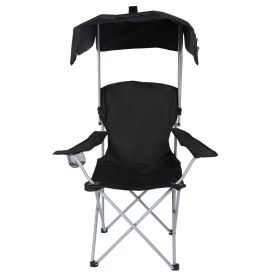 YSSOA Canopy Lounge Chair with Sunshade for Camping, Hiking, Travel, and Other Outdoor Events, with Cup Holder, 21.6" x 21.6" x 36", Black, 1-Pack