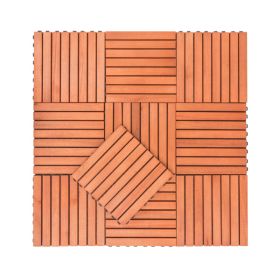 8-Slat Reddish Brown Wood Interlocking Deck Tile (Set of 10 Tiles)- AS