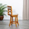 24" Counter Height X-Back Swivel Stool, Natural Finish, Beige Fabric Seat