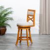 24" Counter Height X-Back Swivel Stool, Natural Finish, Beige Fabric Seat