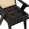 Mid-Century Accent Chair with Handcrafted Rattan Backrest and Padded Seat for Leisure, Bedroom, Kitchen, Living Room, Enterway, Black