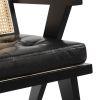 Mid-Century Accent Chair with Handcrafted Rattan Backrest and Padded Seat for Leisure, Bedroom, Kitchen, Living Room, Enterway, Black