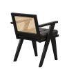 Mid-Century Accent Chair with Handcrafted Rattan Backrest and Padded Seat for Leisure, Bedroom, Kitchen, Living Room, Enterway, Black