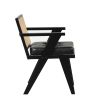 Mid-Century Accent Chair with Handcrafted Rattan Backrest and Padded Seat for Leisure, Bedroom, Kitchen, Living Room, Enterway, Black