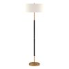 61" Black and Brass Two Light Floor Lamp With White Drum Shade