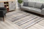 5' X 8' Blue And Beige Distressed Stripes Area Rug