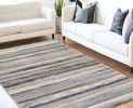 5' X 8' Blue And Beige Distressed Stripes Area Rug