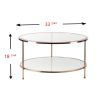 34" Clear and Gold Glass with Iron Round Coffee Table