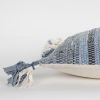 14" X 26" Denim Blue And Ivory Cotton Throw Pillow with Tassels And Texture