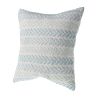 18" Light Blue And White Chevron Cotton Throw Pillow