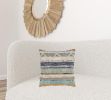 18" Beige Blue and Gray Throw Pillow