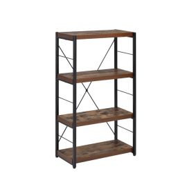 43" Black And Brown Distressed Metal and Wood Three Tier Etagere Bookcase