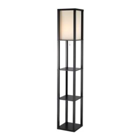 72" Black And White Solid Wood Column With White Cotton Shade
