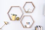 Set of Three Gray Wood Hexagon Wood Open Box Shelves