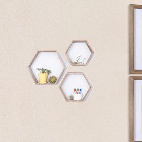 Set of Three Gray Wood Hexagon Wood Open Box Shelves