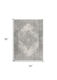 2' X 4' Gray Distressed Medallion Area Rug