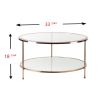 34" Clear and Gold Glass with Iron Round Coffee Table