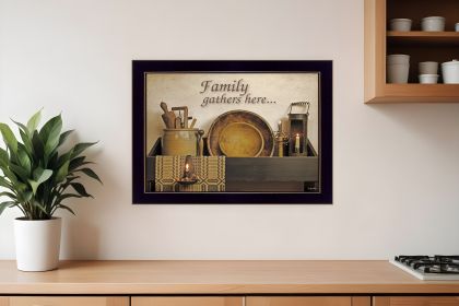 Family Gather Here 1 Black Framed Print Kitchen Wall Art
