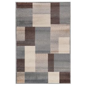 8' X 10' Gray Tan And Brown Patchwork Area Rug