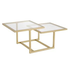 43" Gold Glass And Steel Square Coffee Table With Two Shelves