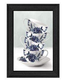 Tea Tower Blue 2 Black Framed Print Kitchen Wall Art