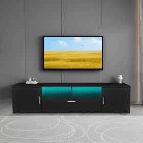 Modern TV Stand With LED Lights Entertainment Center TV Cabinet With Storage For Up To 75 Inch For Gaming Living Room Bedroom