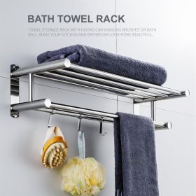Bath Towel Rack Double Layered Bathroom Shelves with 4 Removable Hooks Wall Mounted Towel Holder 23 Inch Towel Bar Rustproof Stainless Steel Towel She