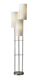 68" Silver Three Light Novelty Floor Lamp With White Linen Cylinder Shade