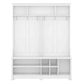 Multifunctional Entrance Coat Rack With Shoe Cabinet, White