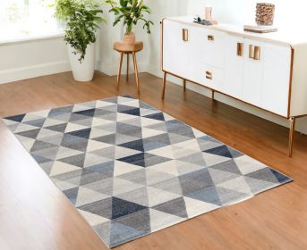 4' X 6' Navy Blue Geometric Diamond Area Rug