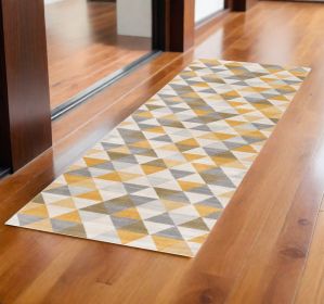 2' X 5' Yellow and Ivory Geometric Area Rug