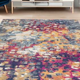 5' X 7' Blue and Gold Abstract Area Rug