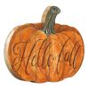15" X 17" Orange And Brown Pumpkin Hello Fall Hanging Dimensional Sculpture