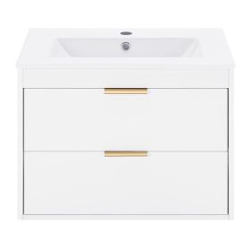 24 Inches Floating Wall-Hung Bathroom Vanity With White Ceramic Sink And Drawer Storage - No Mirror, No Faucet