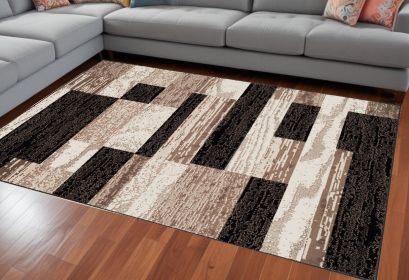 8' X 10' Black Brown And Beige Patchwork Area Rug