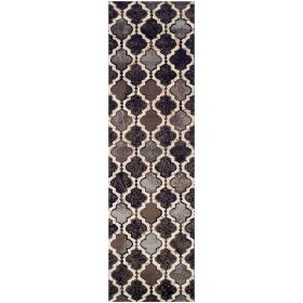 8' Brown Black And Ivory Quatrefoil Distressed Runner Rug