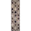 8' Ivory Brown And Black Quatrefoil Distressed Runner Rug
