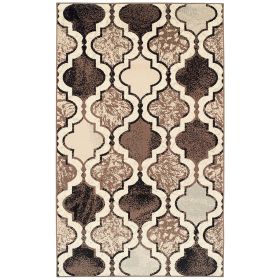 5' X 8' Ivory Brown And Black Quatrefoil Distressed Area Rug