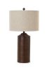 Set of Two 31" Brown Cylinder USB Table Lamps With Beige Drum Shade