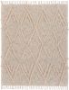 60" X 50" Beige Woven Cotton Geometric Throw Blanket with Fringe
