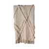 60" X 50" Beige Woven Cotton Geometric Throw Blanket with Fringe