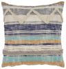 18" Beige Blue and Gray Throw Pillow